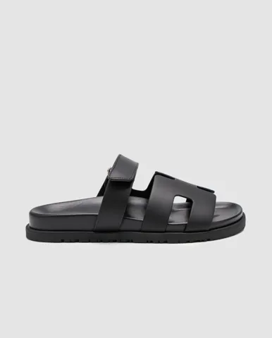 Hermes Chypre Sandals Black Calfskin