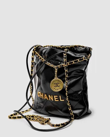 Chanel Black Quilted Calfskin Mini 22 Bag Gold Hardware