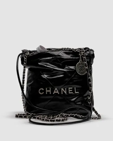 Chanel Black Quilted Calfskin Mini 22 Bag Silver Hardware