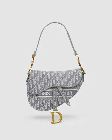 Dior Saddle Bag with Strap Grey Dior Oblique Jacquard