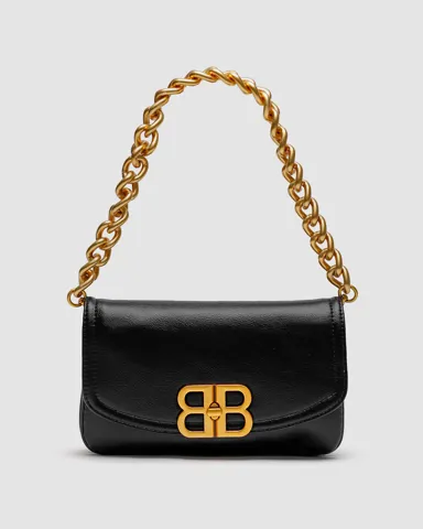 Balenciaga Small Bb Flap Leather Bag Black/Gold