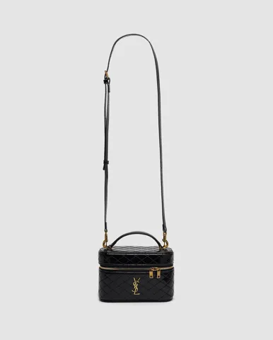 Saint Laurent Gaby Vanity Lacquered Leather Shoulder Bag Black