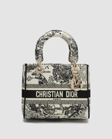 Dior Medium Lady D-Lite Bag Toile de Jouy Zodiac Embroidery Black