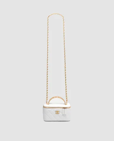 Chanel Classic White Lambskin Pearl Crush Vanity Bag Gold