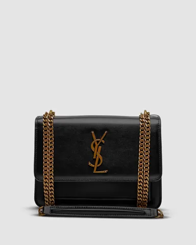 Yves Saint Laurent Medium Sunset in Smooth Leather Black/Gold