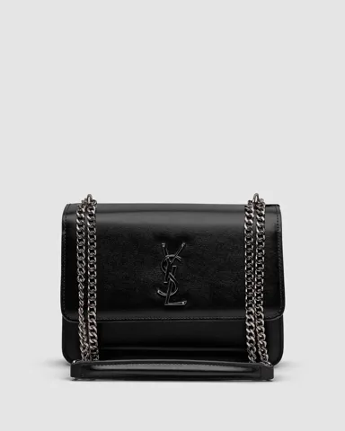 Yves Saint Laurent Medium Sunset in Smooth Leather Black/Silver
