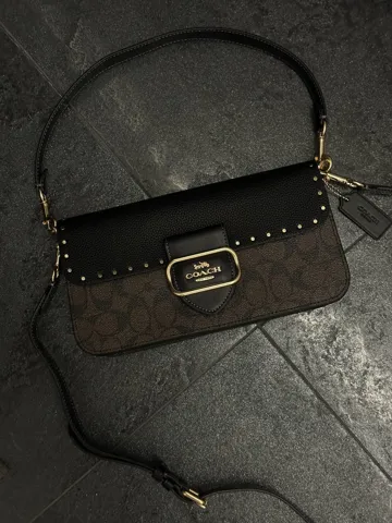 Coach Morgan Shoulder Bag Brown/Black With Rivets