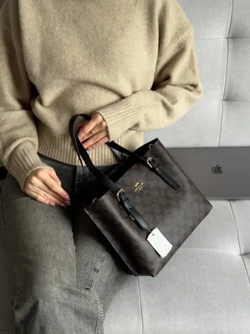 Coach Mollie Tote Bag 25 In Signature Canvas Dark Brown/Black